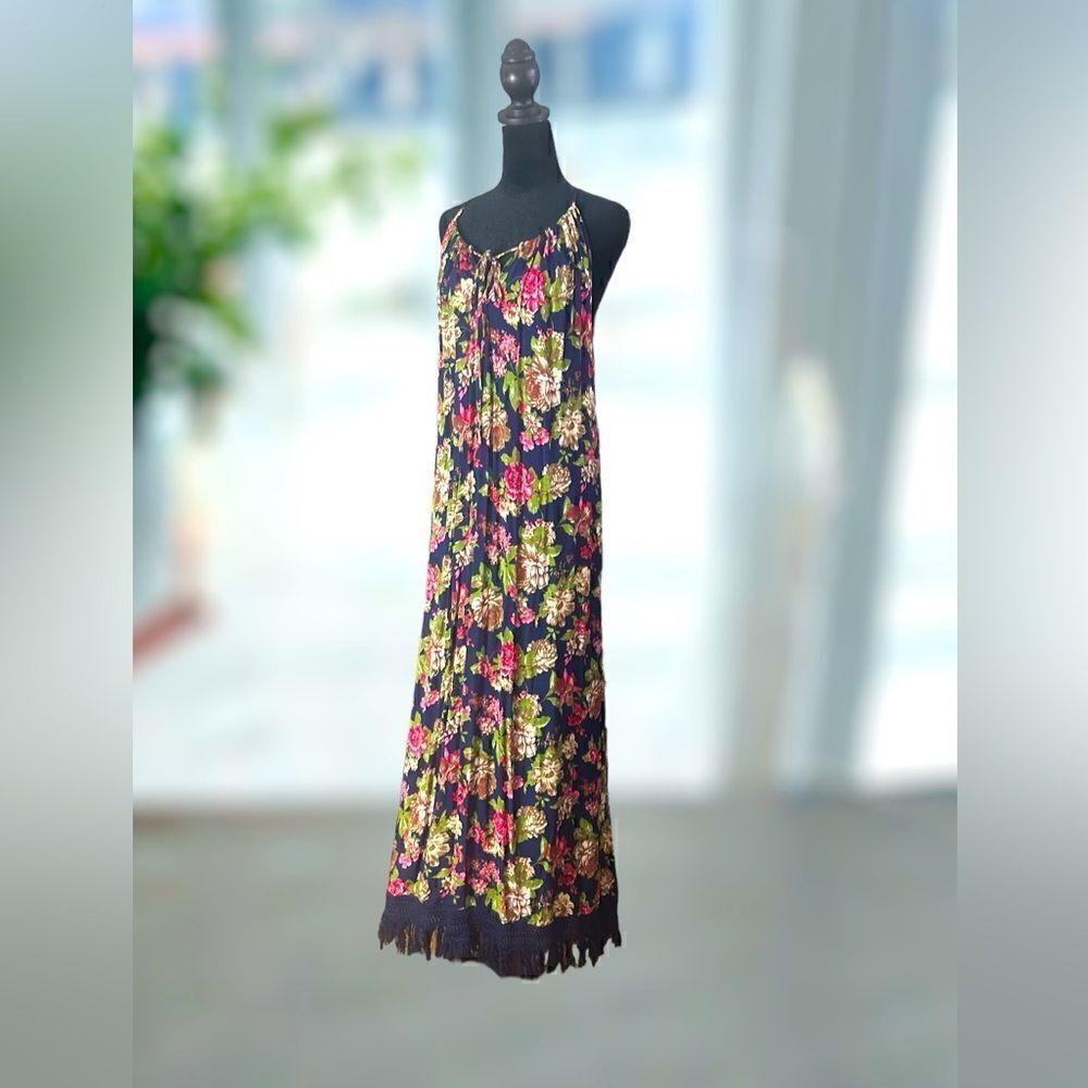 ANTHROPOLOGIE EASEL BOHO Western Festival floral print fringe maxi dress Size M - Picture 14 of 16